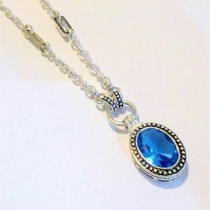 Avon Silver Tone Faux London Blue Topaz Pendant Necklace *